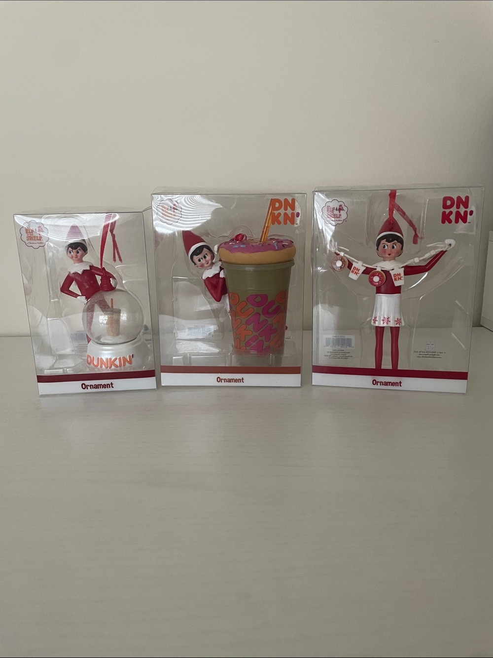 Dunkin' Holiday Elf Ornaments Set with Iced Coffee